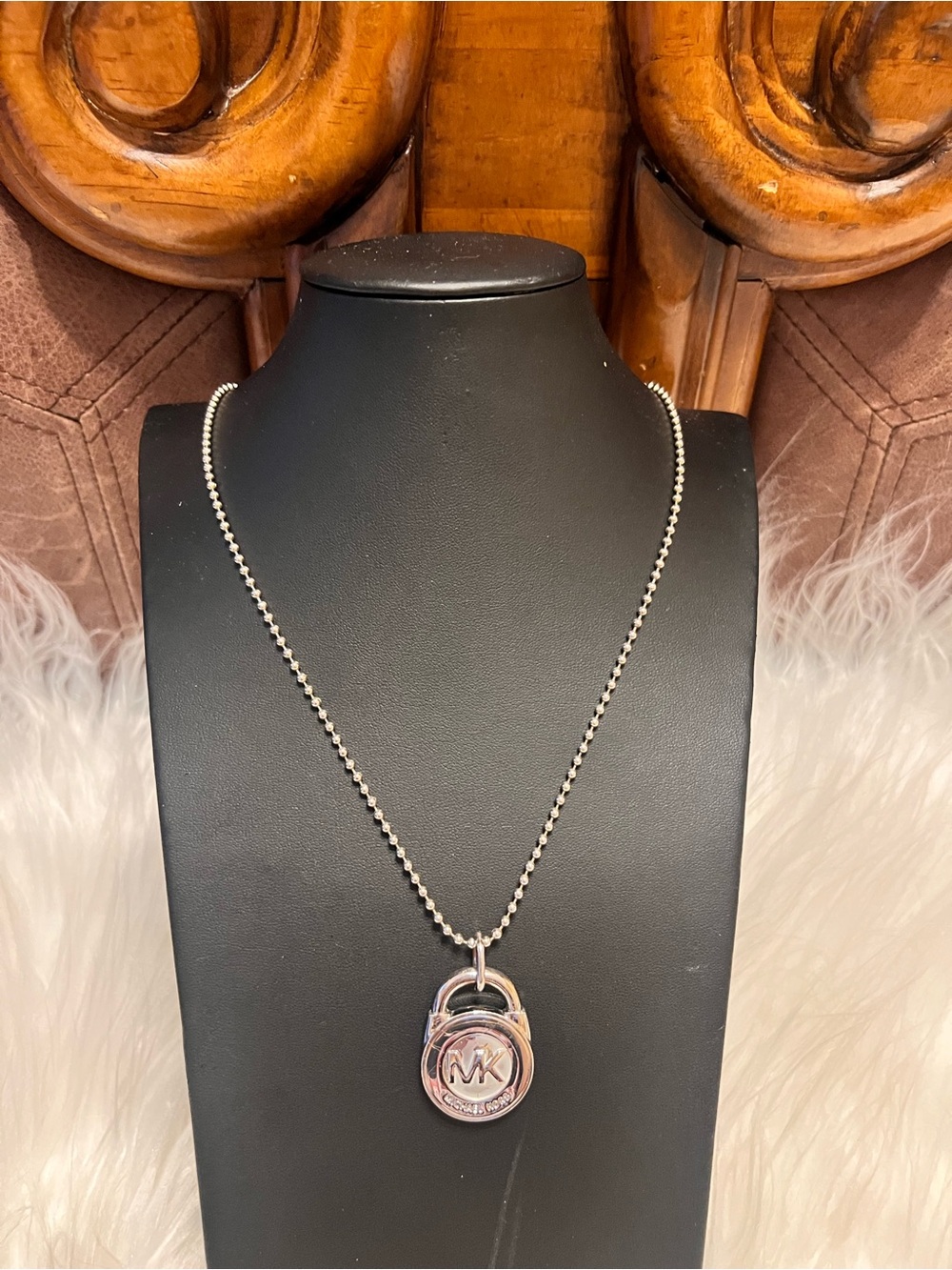 Michael Kors Silver Logo Padlock Pendant Necklace